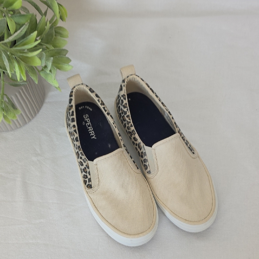 Sperry Cream Slip-On Shoes with Lepord Print